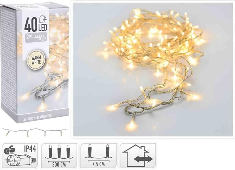 LED-verlichting - 40 LED - 3 meter - warm wit - transparant snoer
