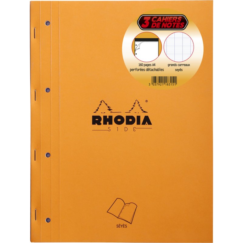 Bloc de cours, format A4, séyès, orange, 80 feuilles