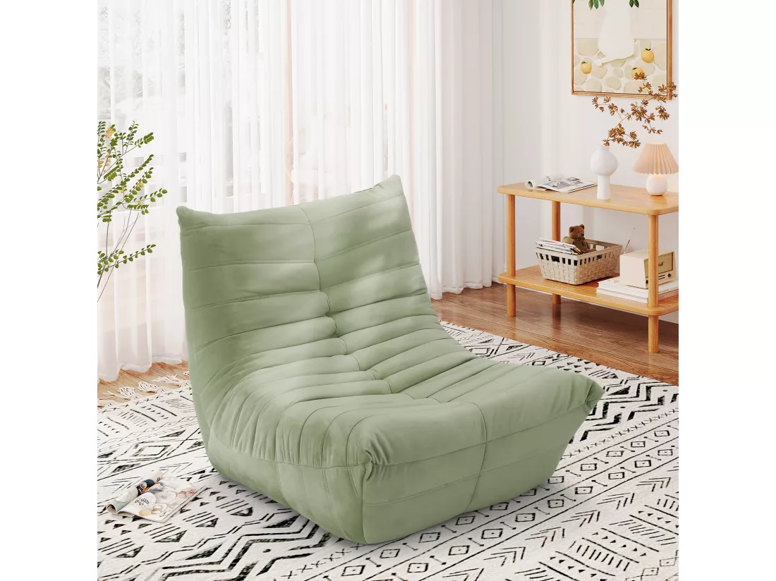 Fauteuil paresseux en tissu Chenille vert - assise profonde 62cm - 80x85x84cm