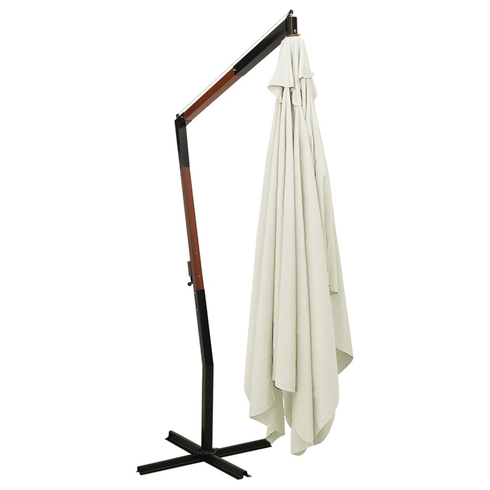 Parasol suspendu avec mât en bois 300 cm blanc sable