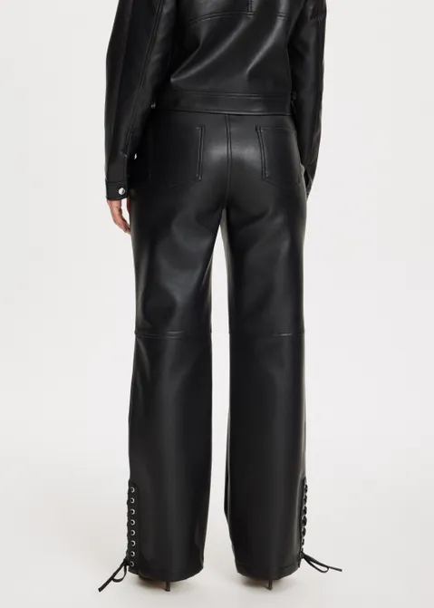 Imitatieleren broek met strik zwart (ZWART)