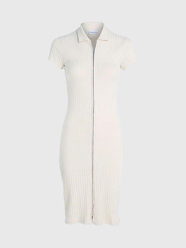 Vestido justo canelado com zíper frontal