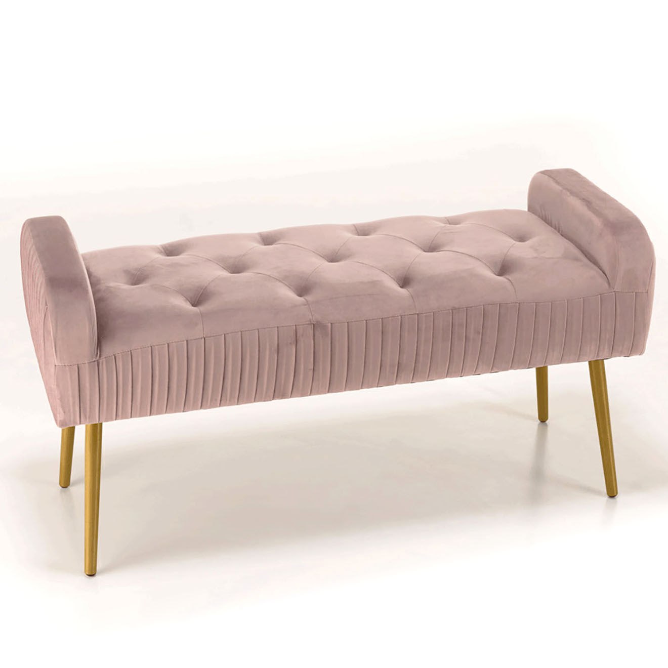 Macabane Banc de lit en velours Albane rose - 103x40x53 cm