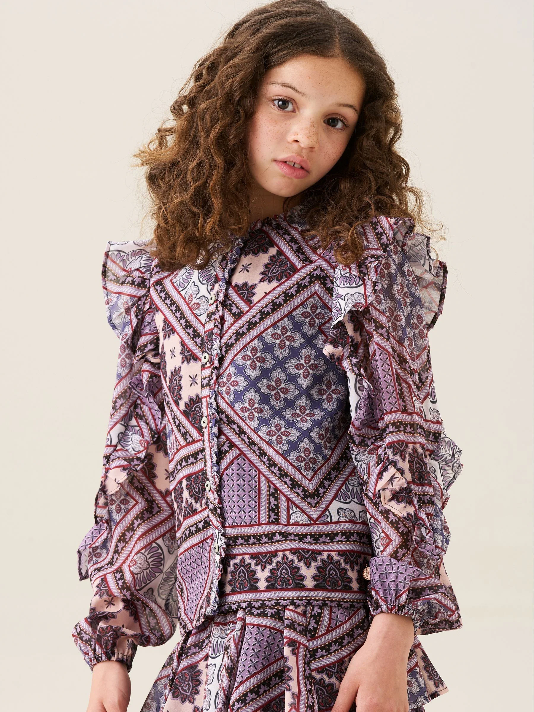 Angel & Rocket Adrienne Frill Sleeve Boho Print Blouse