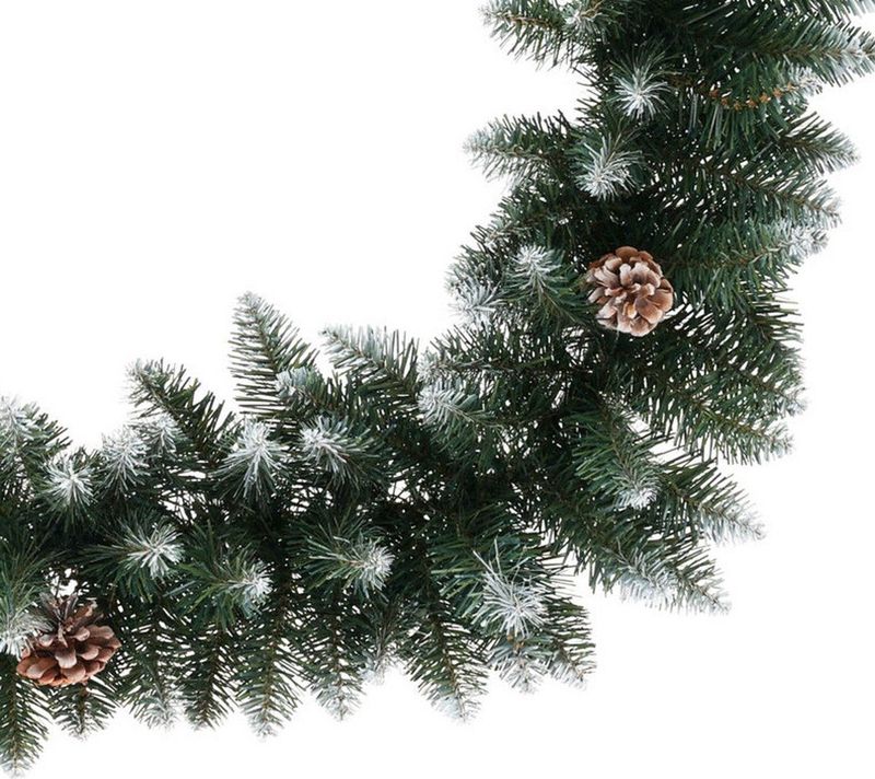 Dennenslinger/dennen guirlande - groen - 180 x 7 cm - besneeuwd - kerstversiering