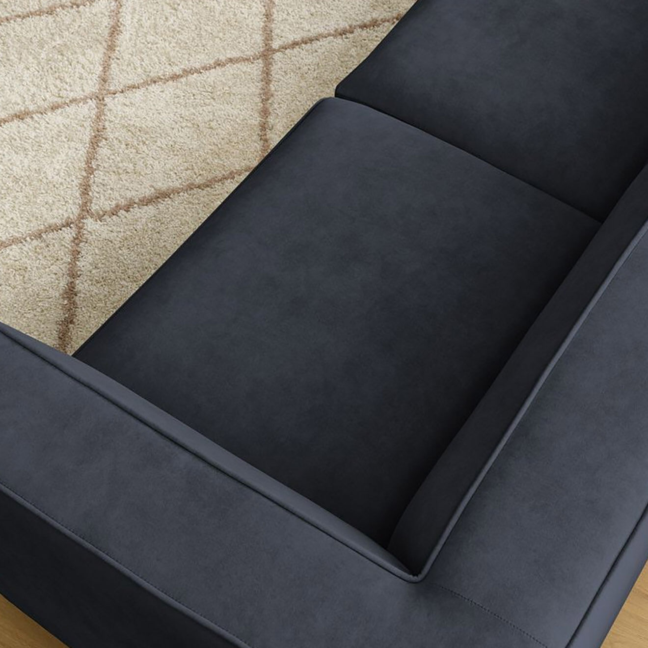 Bobochic Canapé droit fixe 3 places en Velours Molière bleu foncé - 233x99x71 cm
