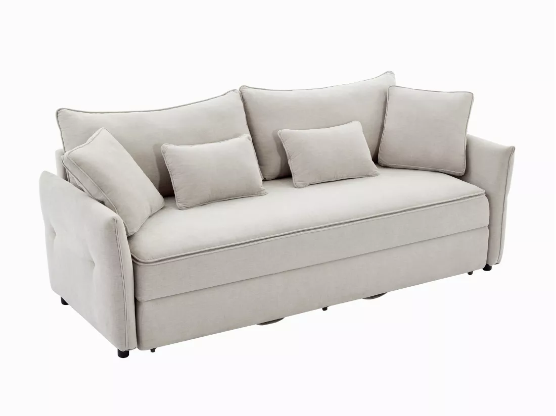 Canapé 3 places convertible en tissu beige avec assise à mémoire de forme SITALA