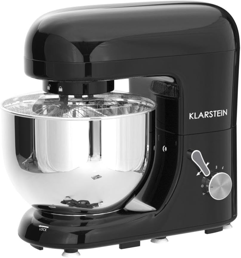 Klarstein Bella Nera Küchenmaschine Rührgerät (1200 Watt, 5,2 Liter-Rührschüssel, 6-stufige Geschwindigkeit) schwarz
