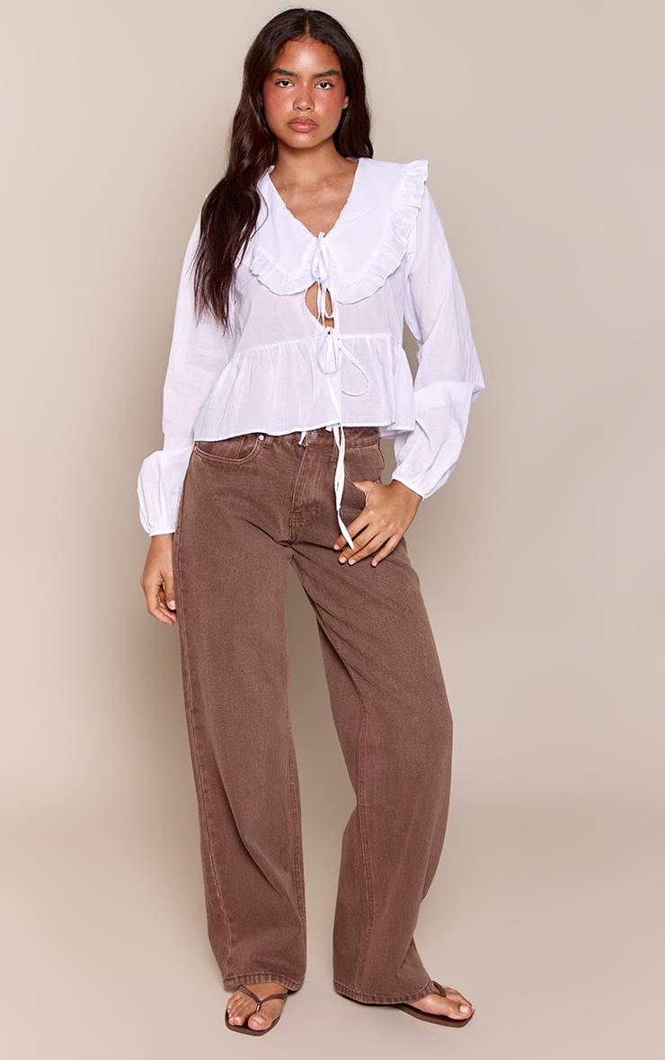 Blanc Chemise En Popeline De Coton Avec Col À Volants