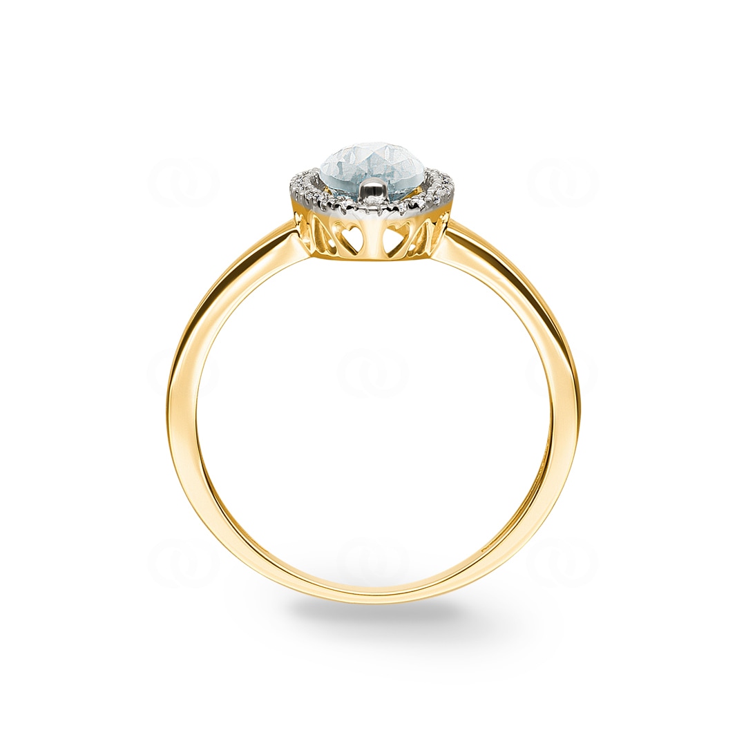 Damenring 750/18 K Gelbgold mit grünem Amethyst Marquise und Diamanten 0.06 ct H/si