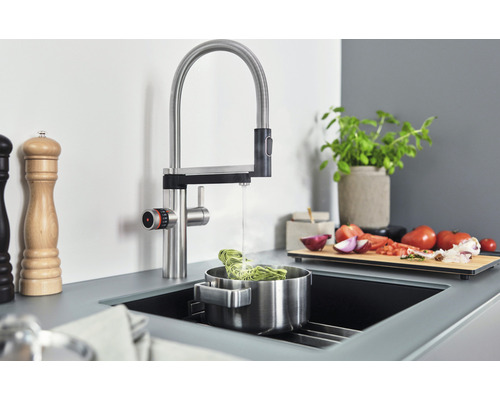 Blanco keukenkraan met filterfunctie en kokend heet water DRINK.HOT EVOL-S PRO geborsteld roestvrij staal 526310