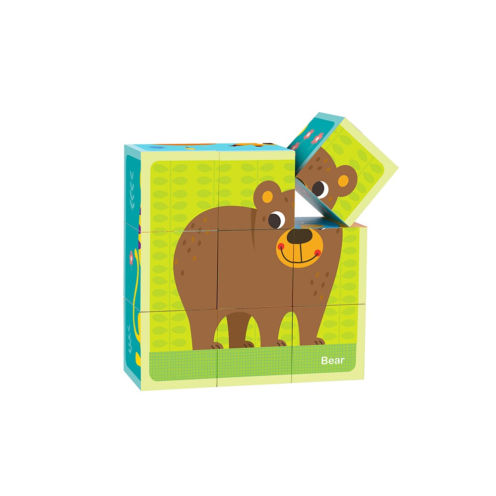 Tooky Toy Würfelpuzzle TL690, aus Holz, 15-teiliges Tierblockpuzzle, ab 2 Jahren bunt