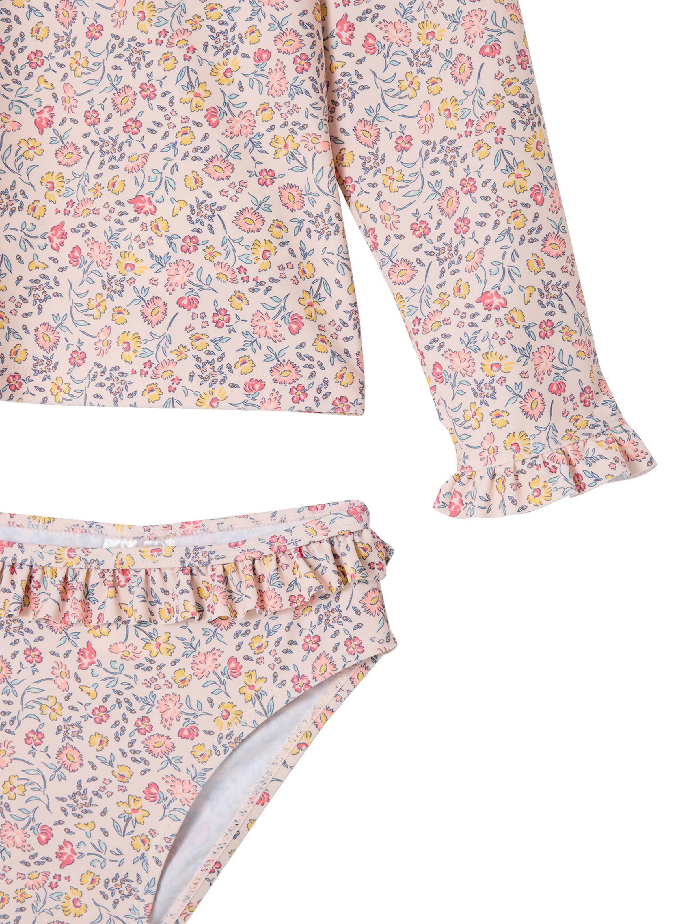 Vertbaudet Mädchen-Set mit UV-Schutz: Badeshirt & Bikinihose mit Rüschen hellrosa