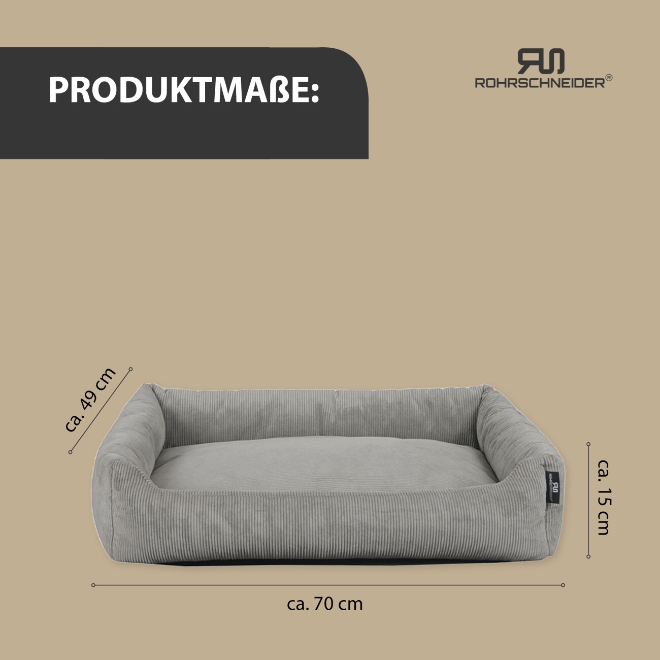 Rohrschneider ® Katzenbett waschbar mit Gratis-Beigabe, robuster Fein-Cordstoff grau