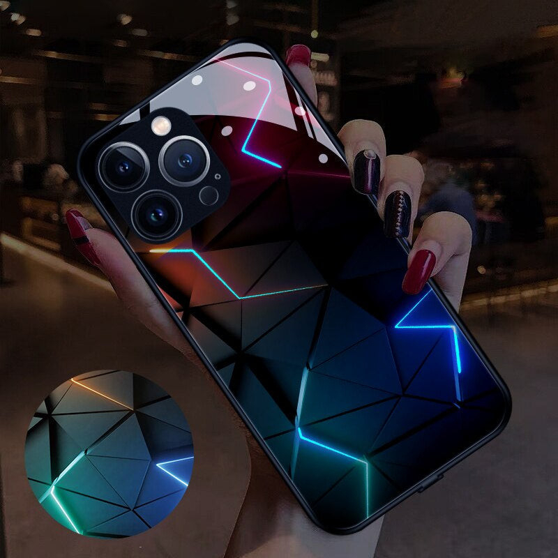 iPhone 12 Hybrid Hardcase Hülle mit TPU Bumper   LED Acryl Rückseite   Kameraschutz - Blitz Design