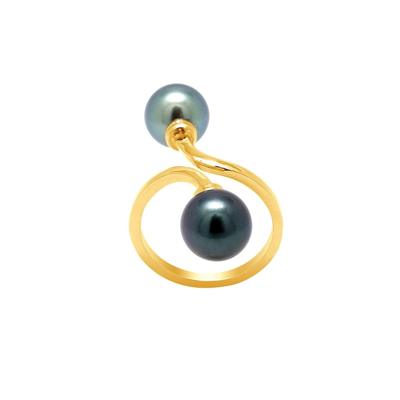 Bague Double Perles de Tahiti et Or jaune 750/1000