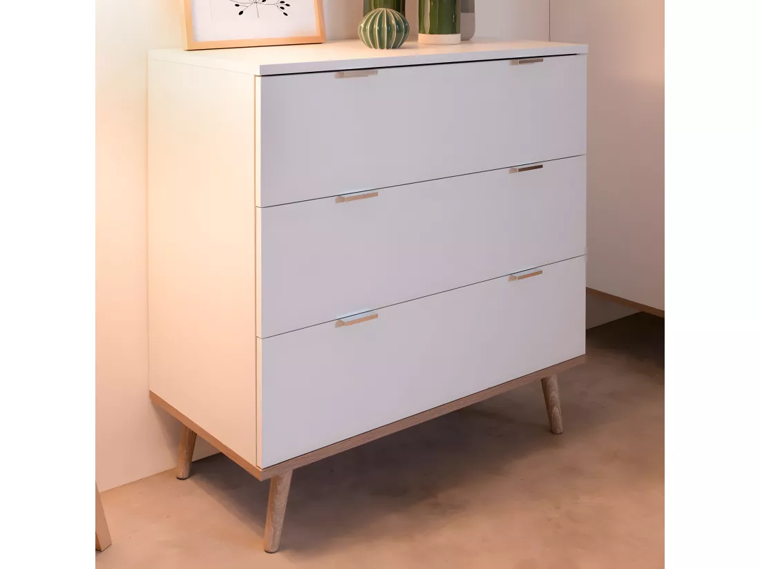 Commode Göteborg - 3 tiroirs - Décor chene sonoma Blanc - Scandinave - L 79,8 x P 40 x H 86,5 cm