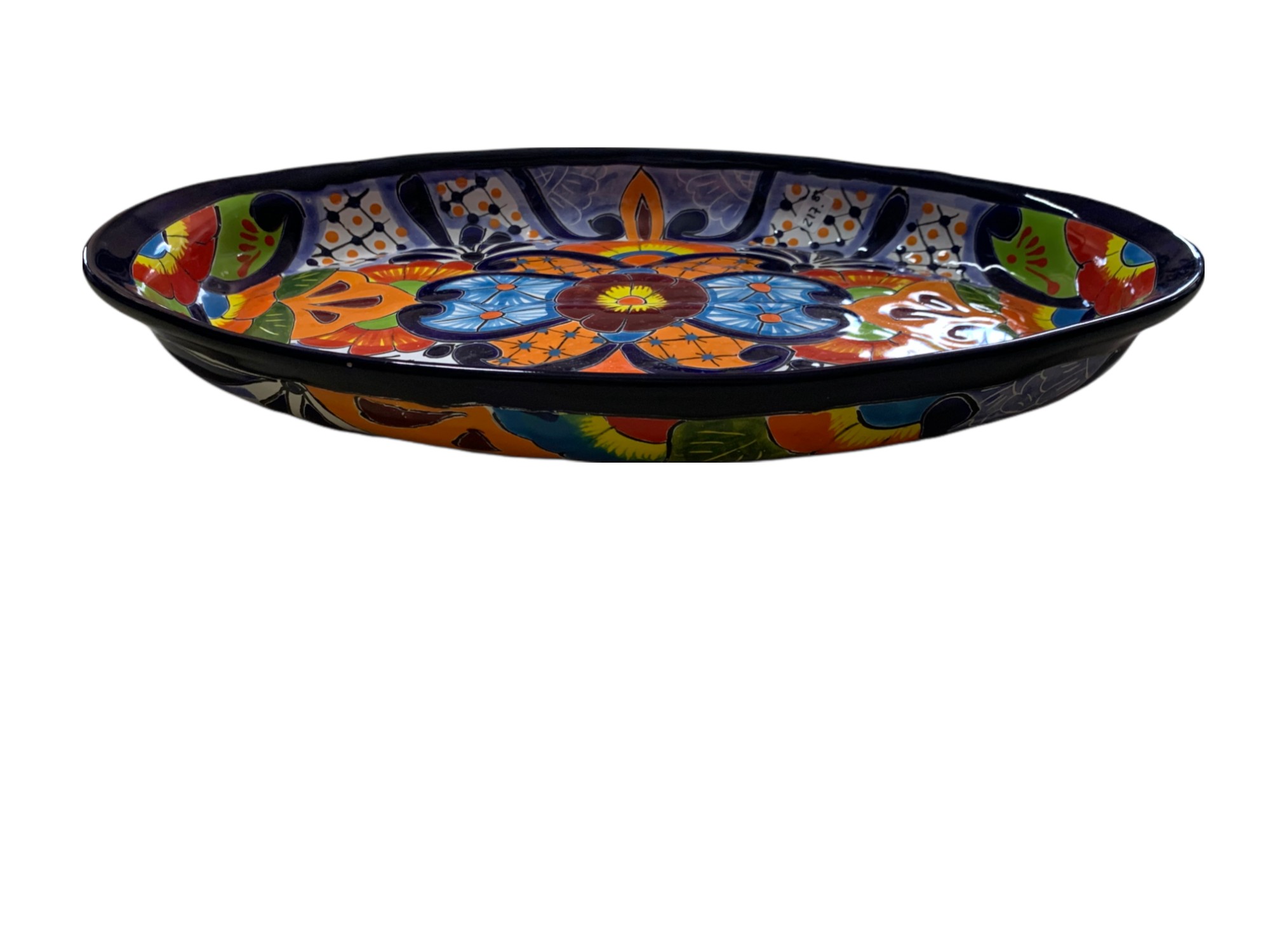 Keramik-Schale 'Blumen', handbemalt, B 43 cm, H 5 cm, T 25 cm von fischer's lagerhaus