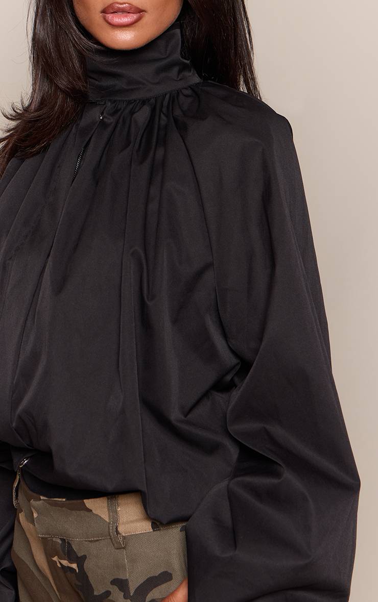 Noir Veste Coupe-vent Petite À Col Plissé Et Ourlet Élastiqué