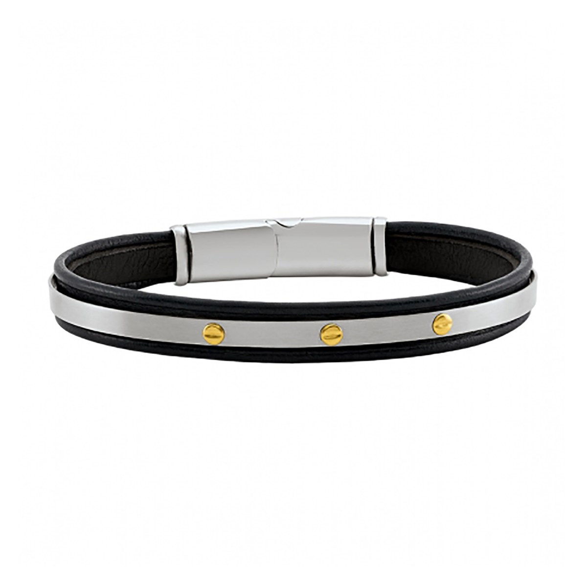 Bracelet homme Jourdan Trior cuir bleu acier vis or