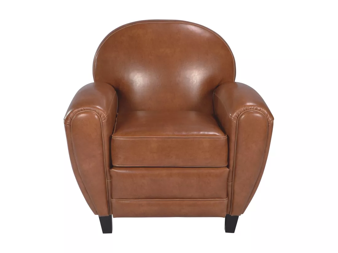 Fauteuil camel en croute de cuir enduite - Club