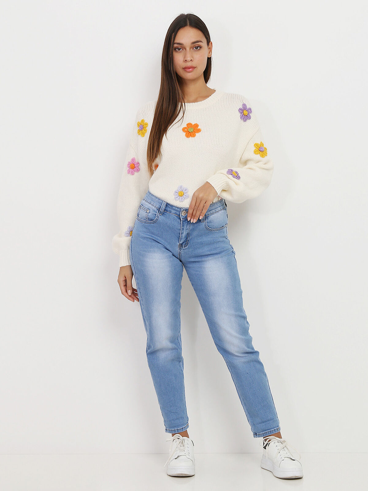 Jeans droit délavé- Bleu clair