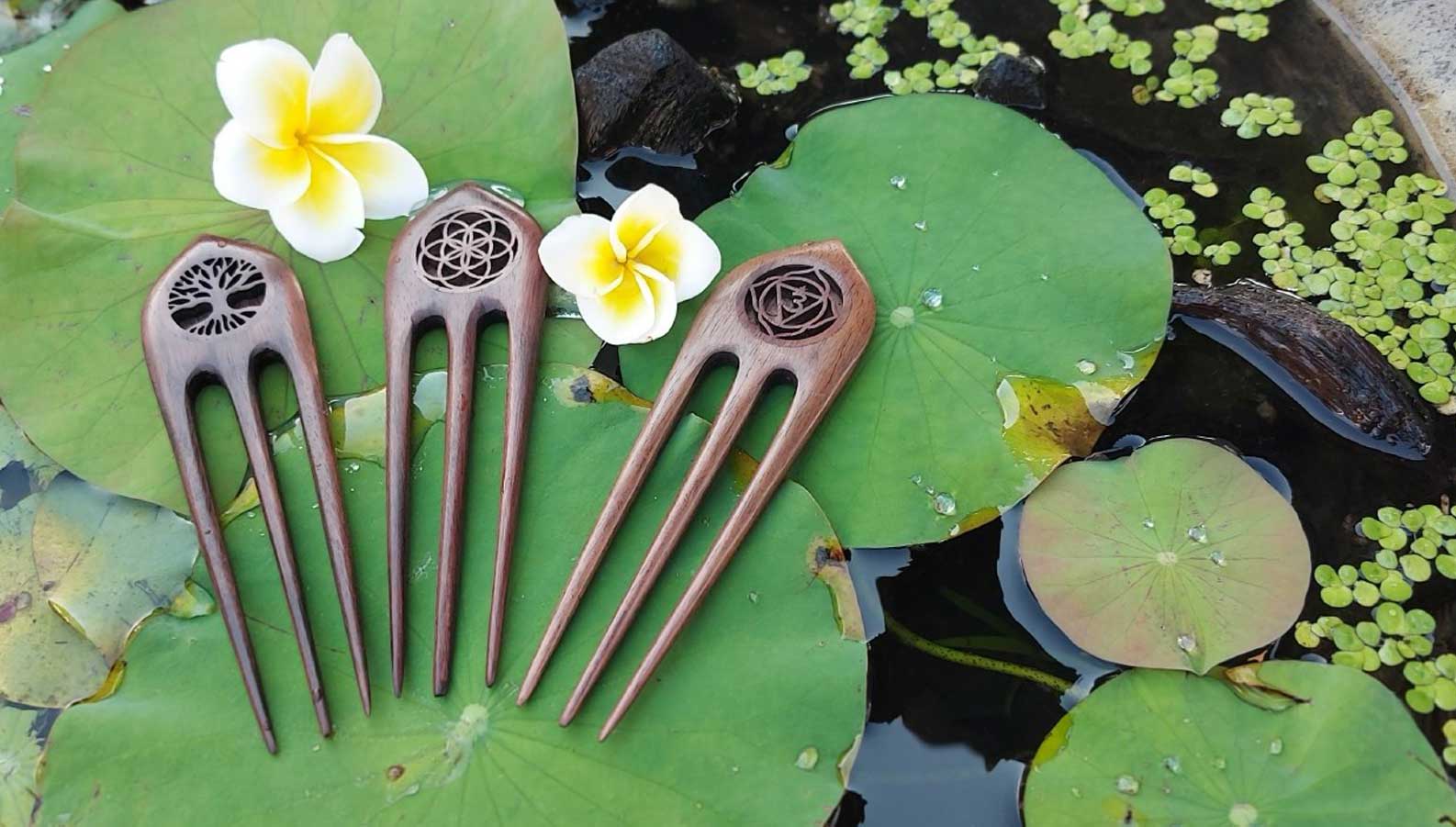 3er Haarnadel 'Third Eye Chakra' aus Holz, L 14 cm, B 4 cm, T 0,7 cm günstig bestellen