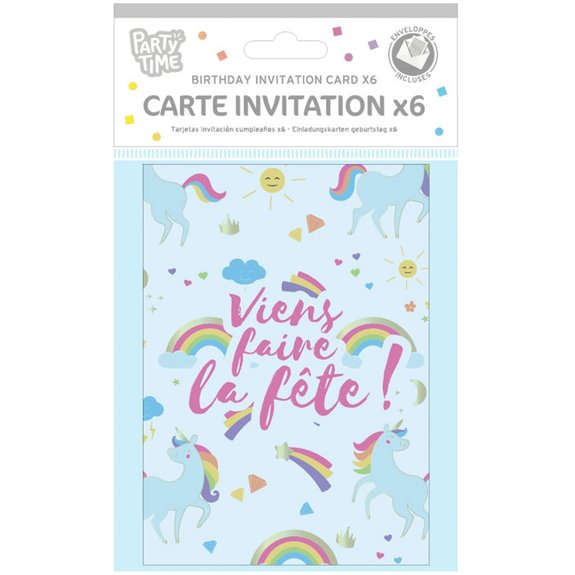 6 cartes d'invitation Licorne