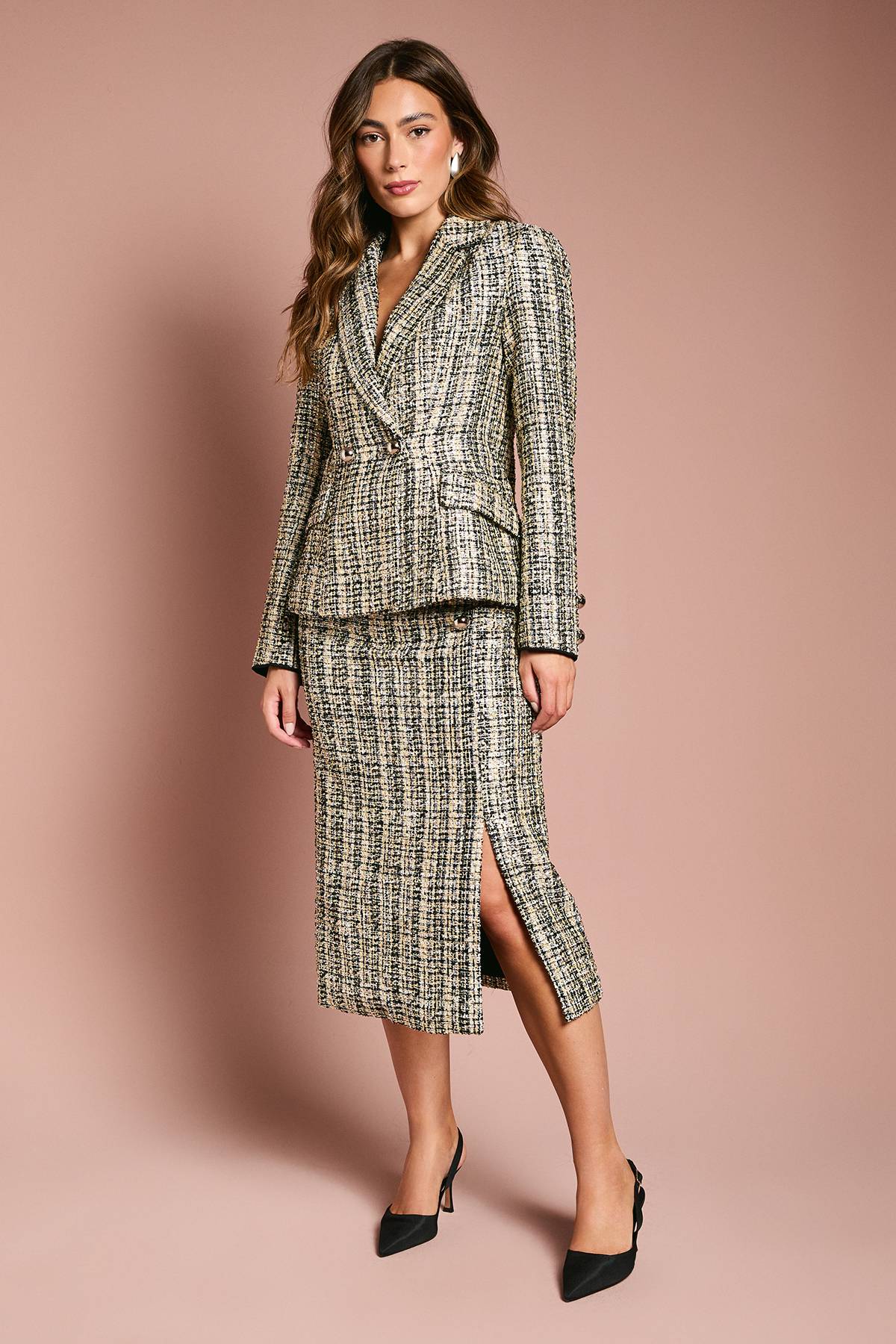 Coast Blazer Ajusté en Tweed à Sequins