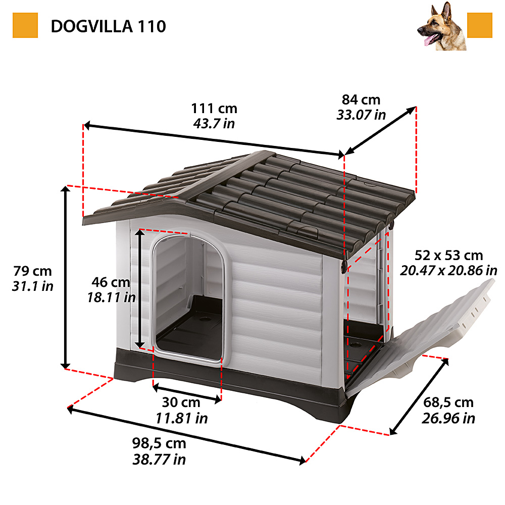 Ferplast niche chien exterieur, maison chien, niche grand chien exterieur,côté ouvrable, système de drainage, grille d'aération,