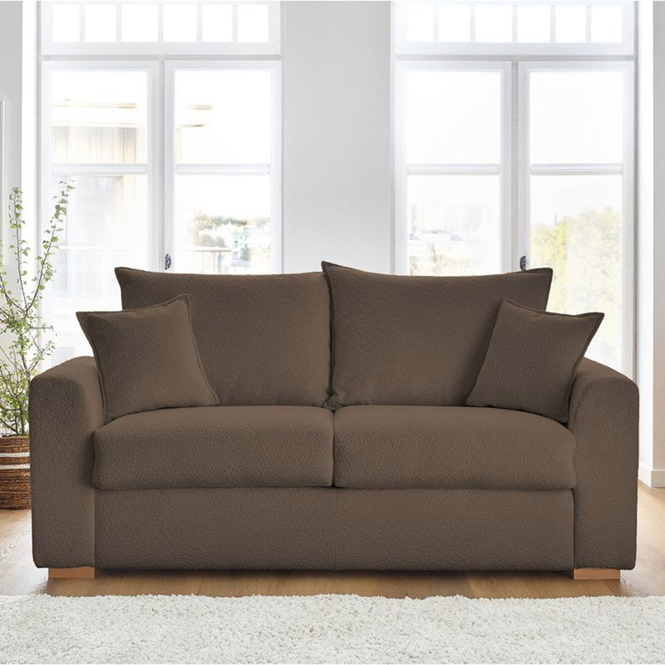 Bobochic Canapé convertible express augustin bouclette marron  - 205x96x97 cm