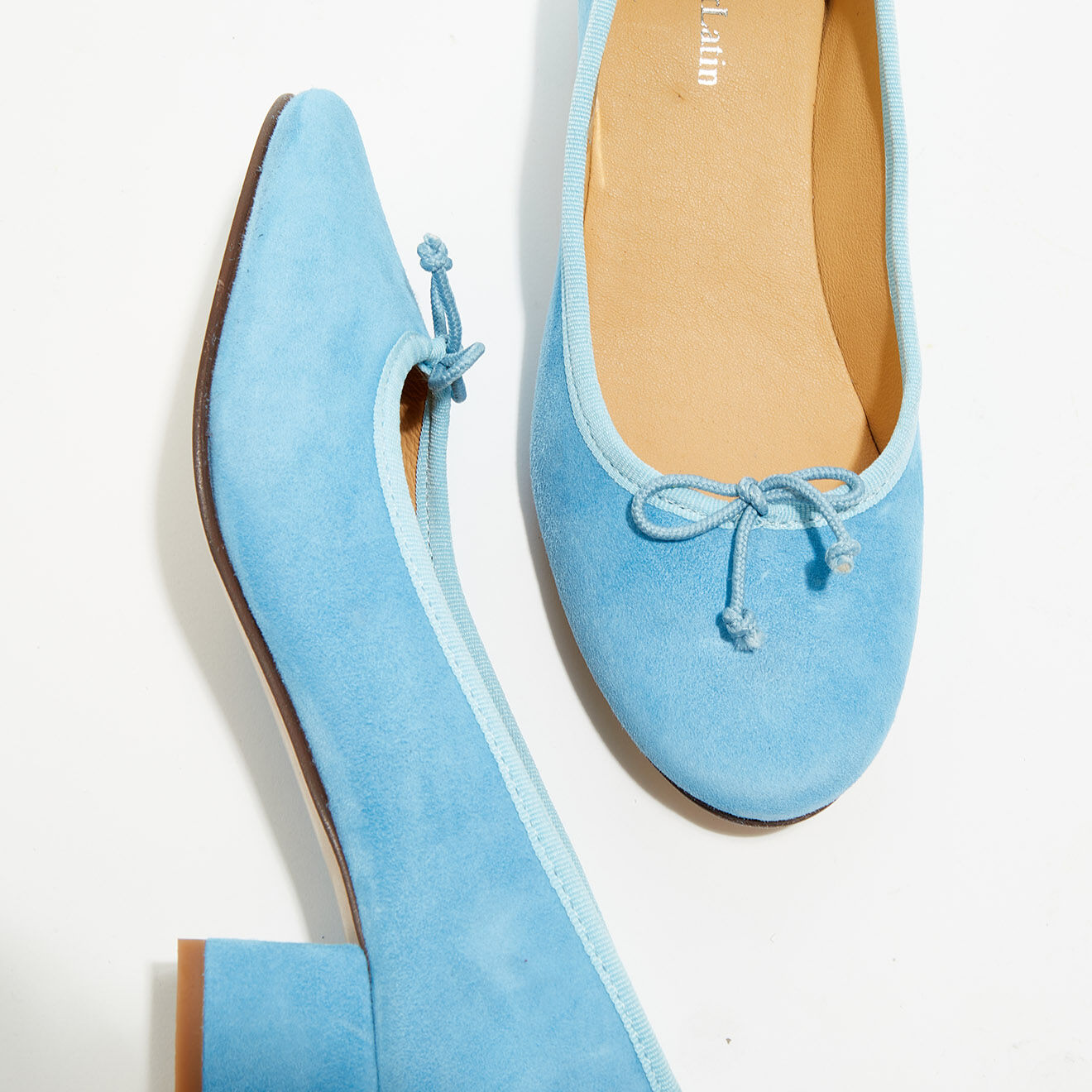 Quartier Latin Ballerines trotters en Velours de Cuir Diane bleues - Talon 4 cm