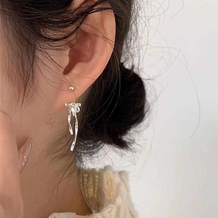 Hansha - 925 Sterling Zilveren Strik Oorbel