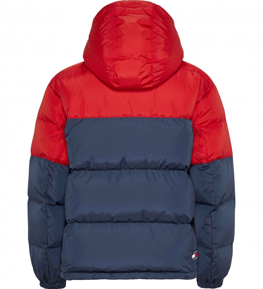 Casaco de penas Tommy Jeans vermelho e azul-marinho