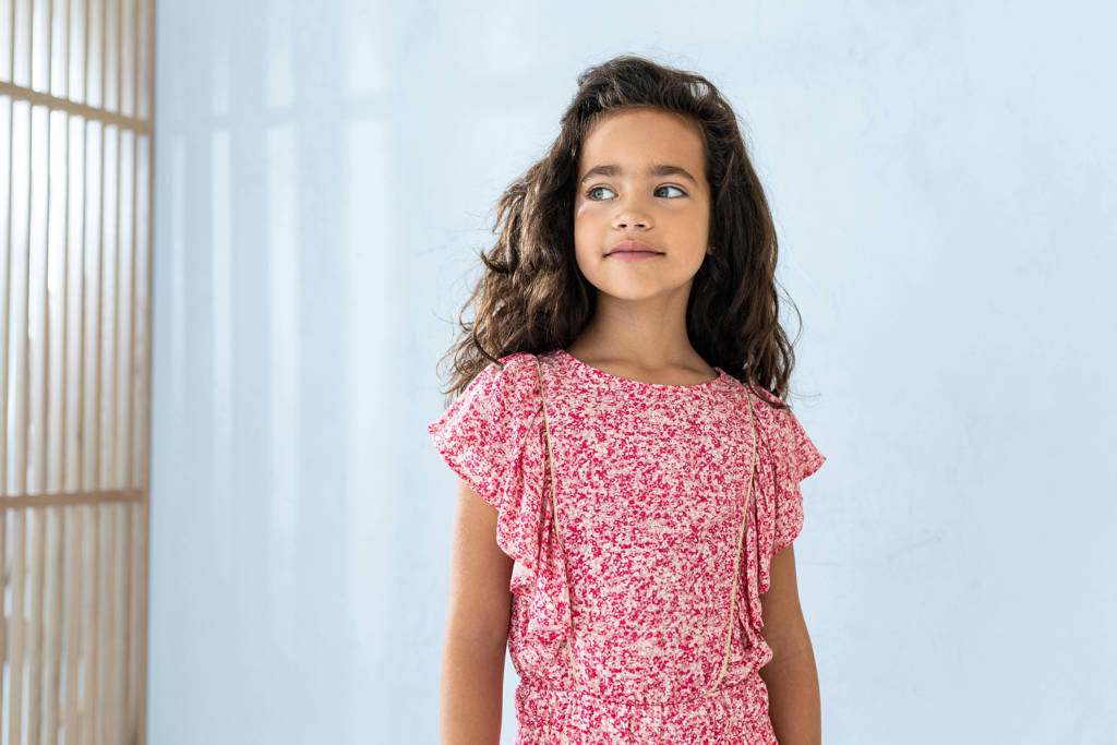 Like Flo A-lijn jurk met all over print en ruches roze