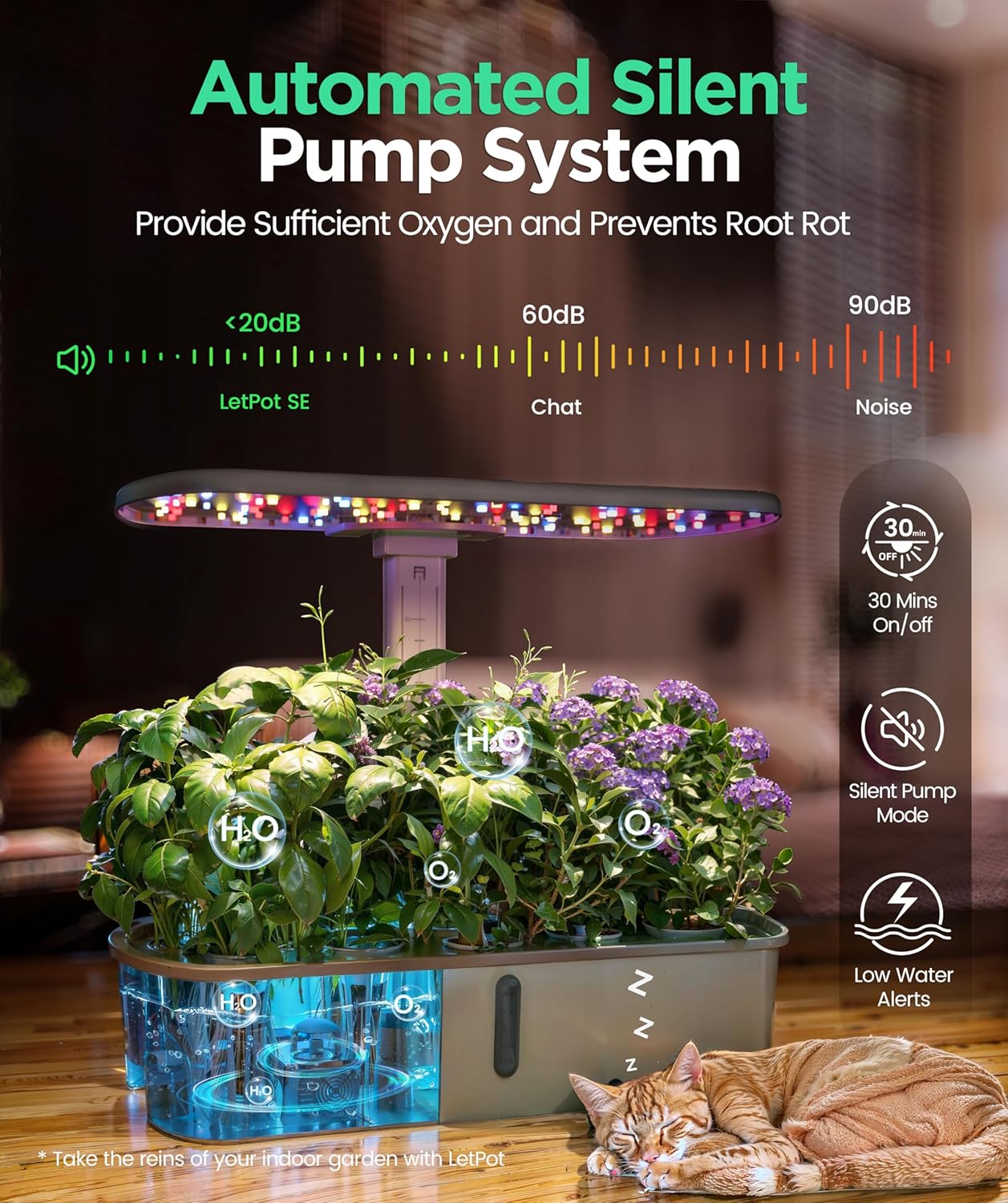 LetPot LPH-Air WiFi Hydroponisches Anzuchtsystem, 10 Hülsen Smart Herb Garden Kit für Innenräume, Indoor Garten mit 24W LED Wachstumslicht, 4L Wassertank, Pumpsystem, automatischer Timer