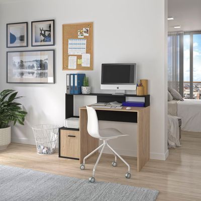 Bureau WILLIAM - L123,5xH90xP60cm - avec 1 porte et 1 réhausse - imitation chêne