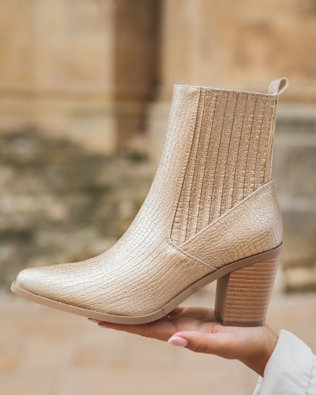 Bottines femme dorées à talon - Charlize