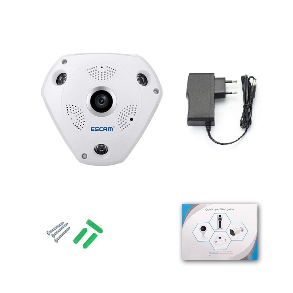 1.3MP VR Panorama WiFi IP Kamera FullHD 360° Fisheye Infrarot LED's Nachtsichtfunktion / Micro SD für iOS/Android - Weiss