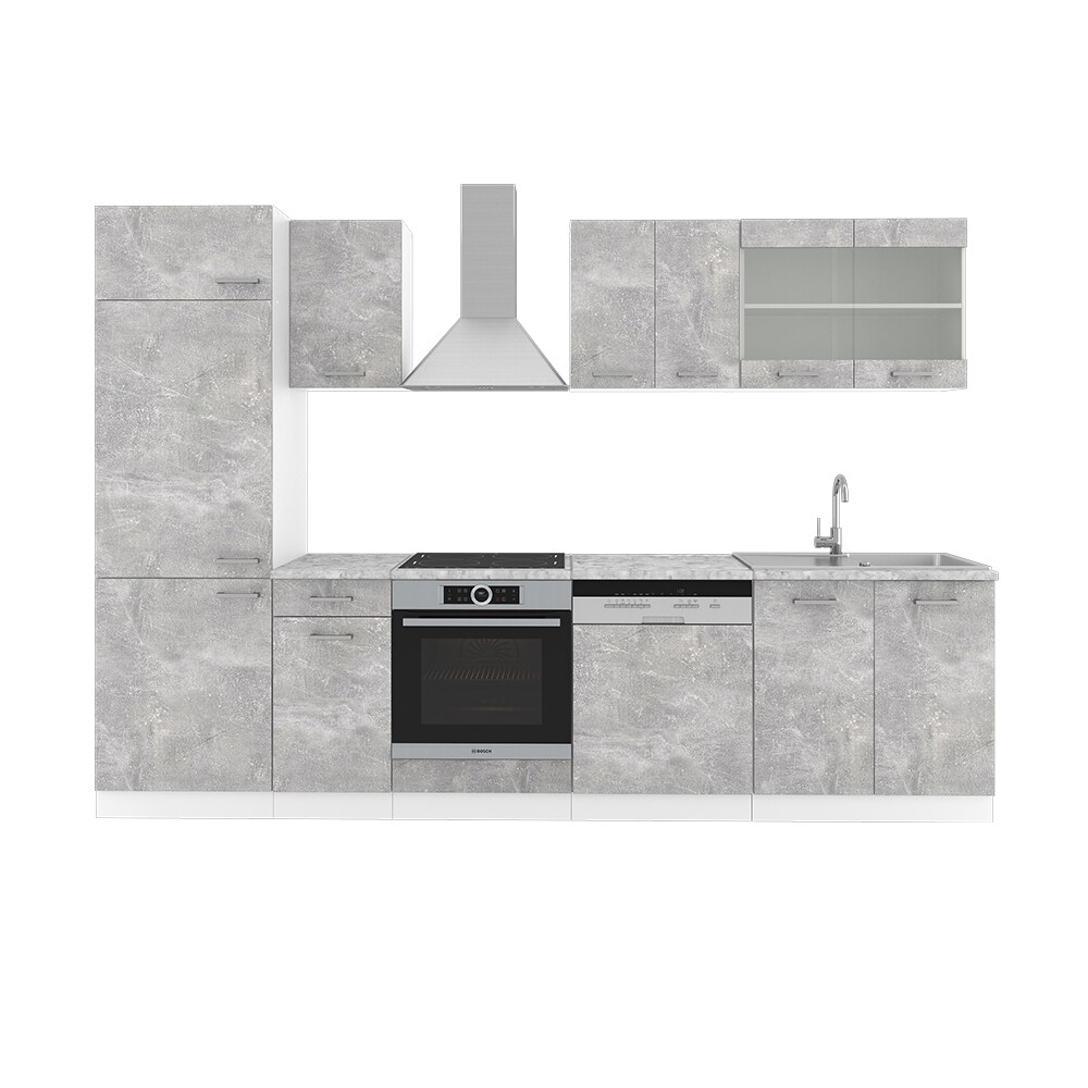 VICCO KÜCHE R-LINE 300 CM KÜCHENZEILE KÜCHENBLOCK EINBAUKÜCHE BETON MIT ARBEITSPLATTEN