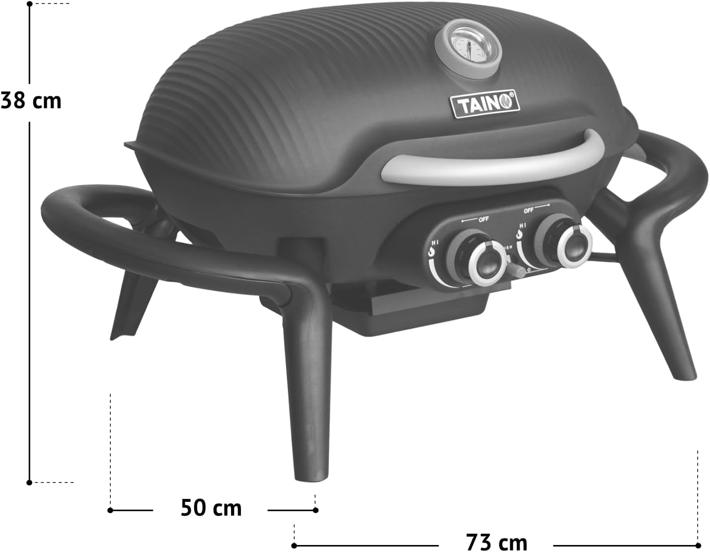TAINO KENAI Gasgrill Camping Tischgrill Balkongrill Gas Outdoorküche Thermometer Aluguss Schwarz