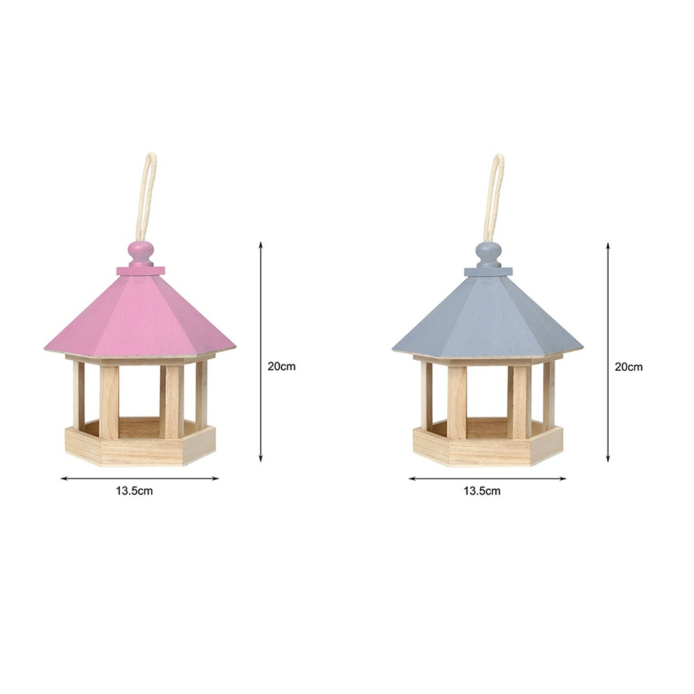 (200x135mm) Holz Vogel Haus Garten Futterspender Deko Vogelhäuschen zum Aufhängen - Braun / Blau