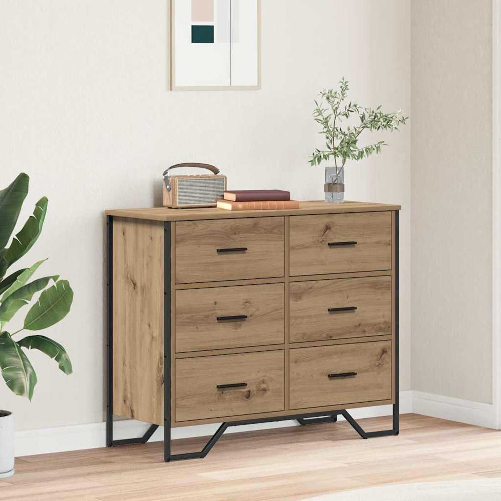 vidaXL Artisan eikenhouten ladekast 91 x 35,5 x 74,5 cm Materiaal: hout