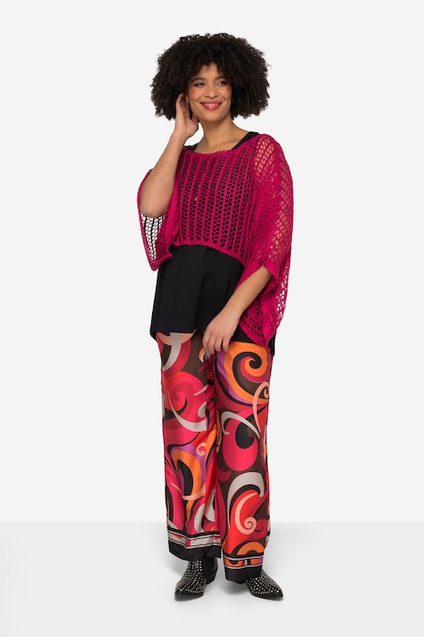 Poncho, oversized, Netz-Strick, U-Boot-Ausschnitt, Langarm