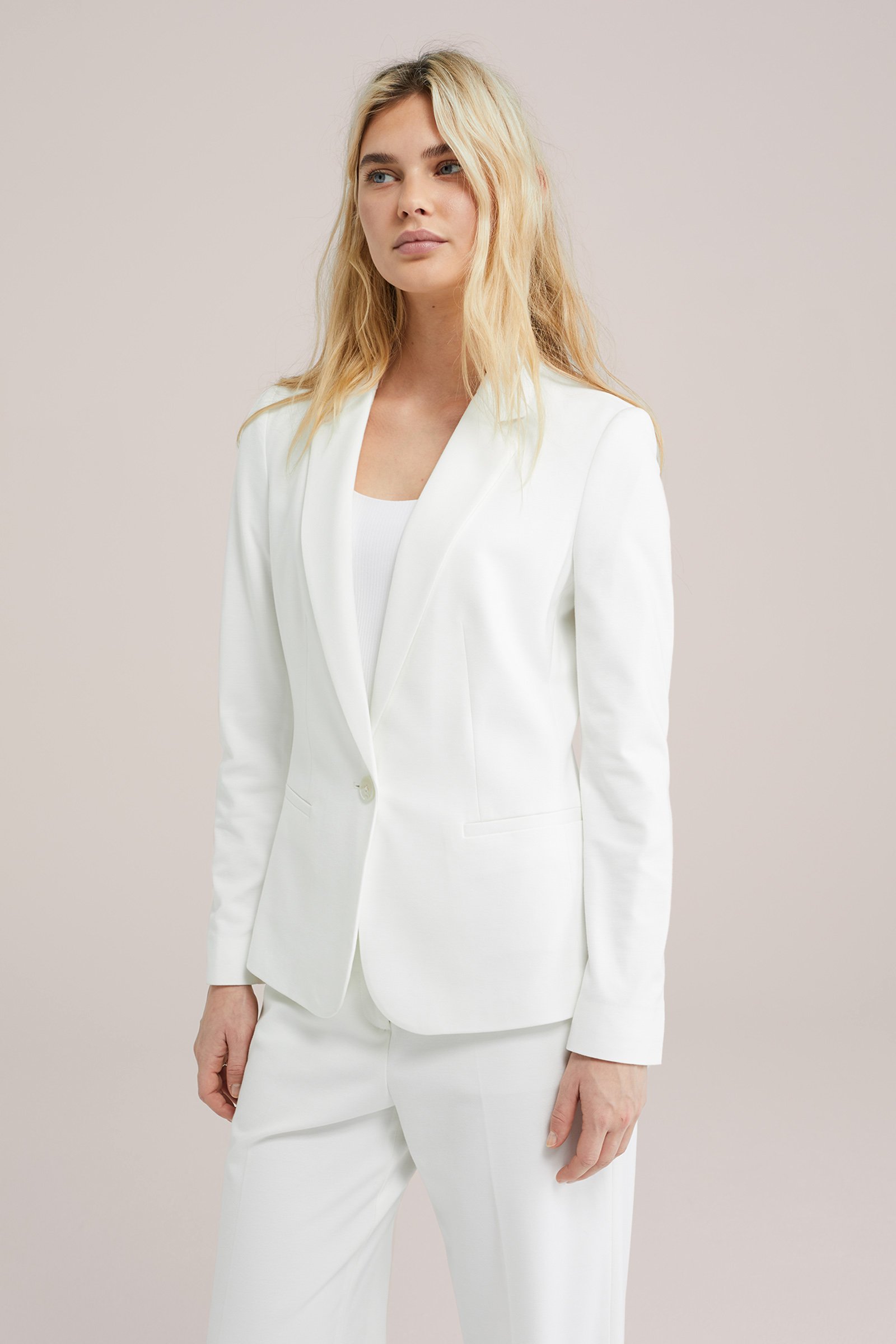 getailleerde jersey-stretch blazer WE Fashion Wit