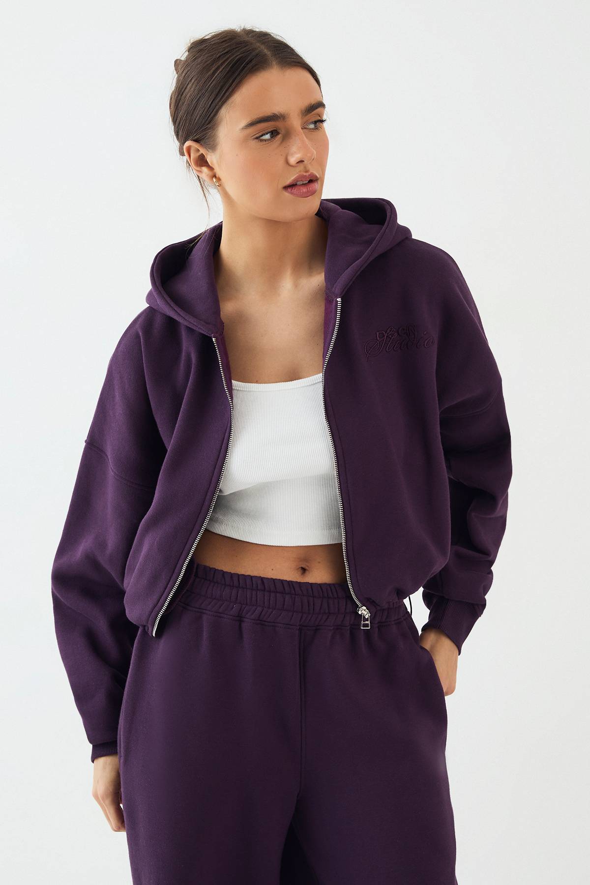 Sweat à Casynthétiqueche Zippé DSGN Studio en Éponge avec Appliqué Coupe Ample