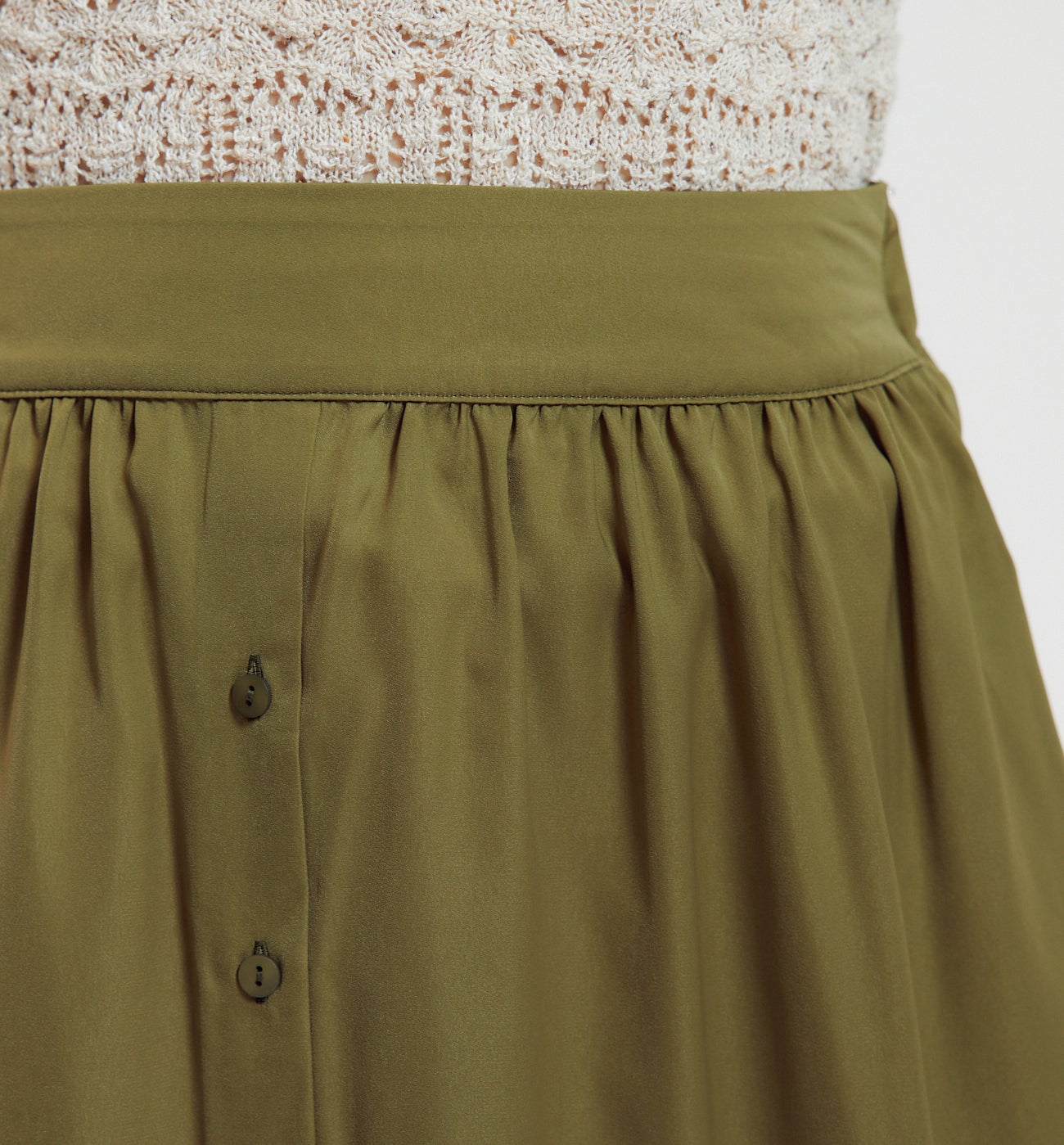 Jupe midi en satin uni - Kaki