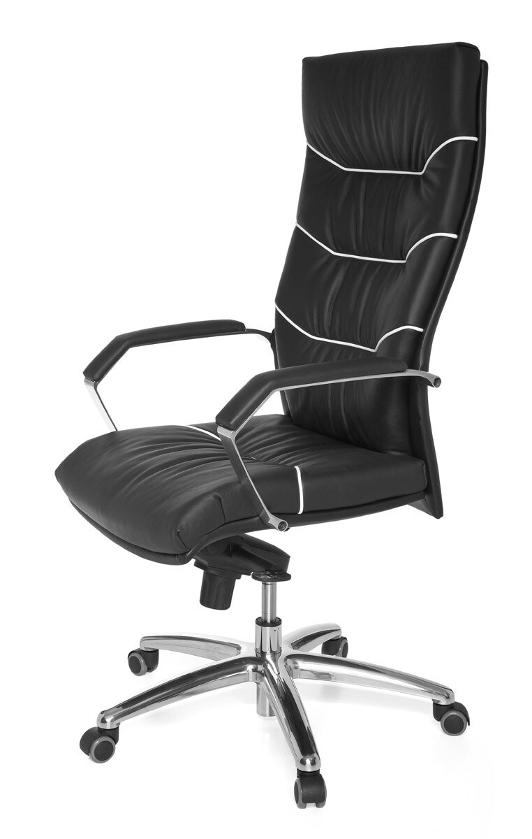 KADIMA DESIGN XXL Chefsessel Kanzas: Echtleder, Soft-Air Formpolster, verchromte Armlehnen, Aluminium-Fußkreuz, 5-Punkt Mechanik.