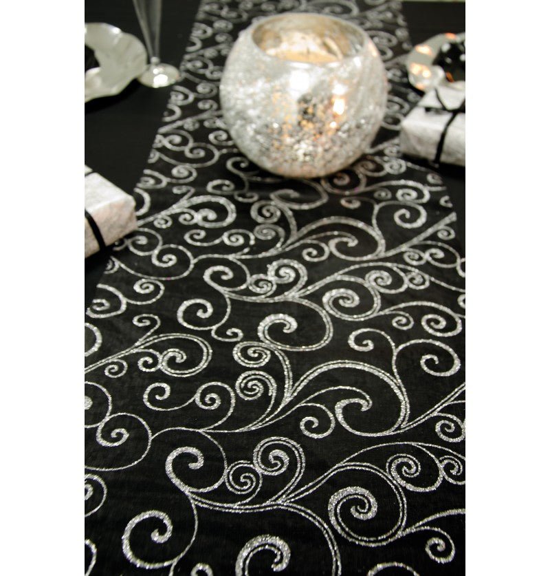 Zwarte Tafelloper Glitters 5M 36cm