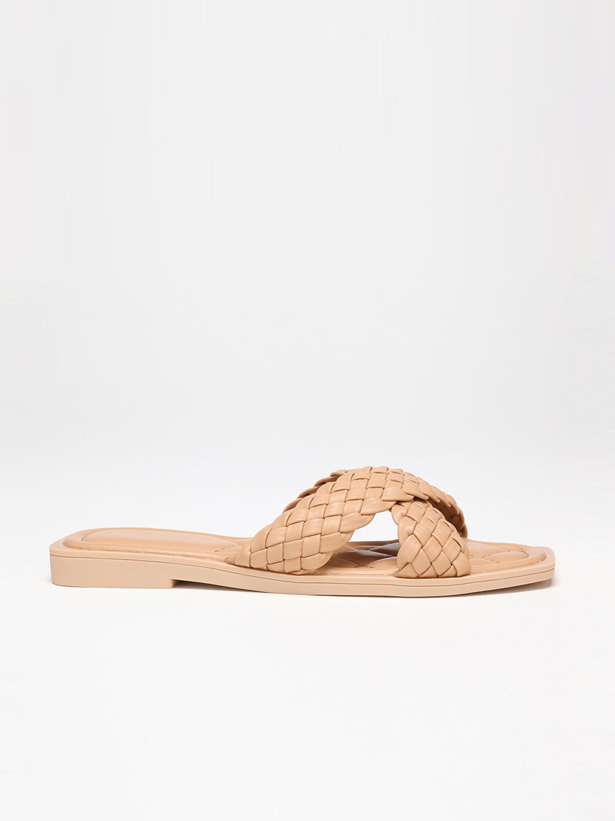 Mules plates à brides tressées croisées- Camel
